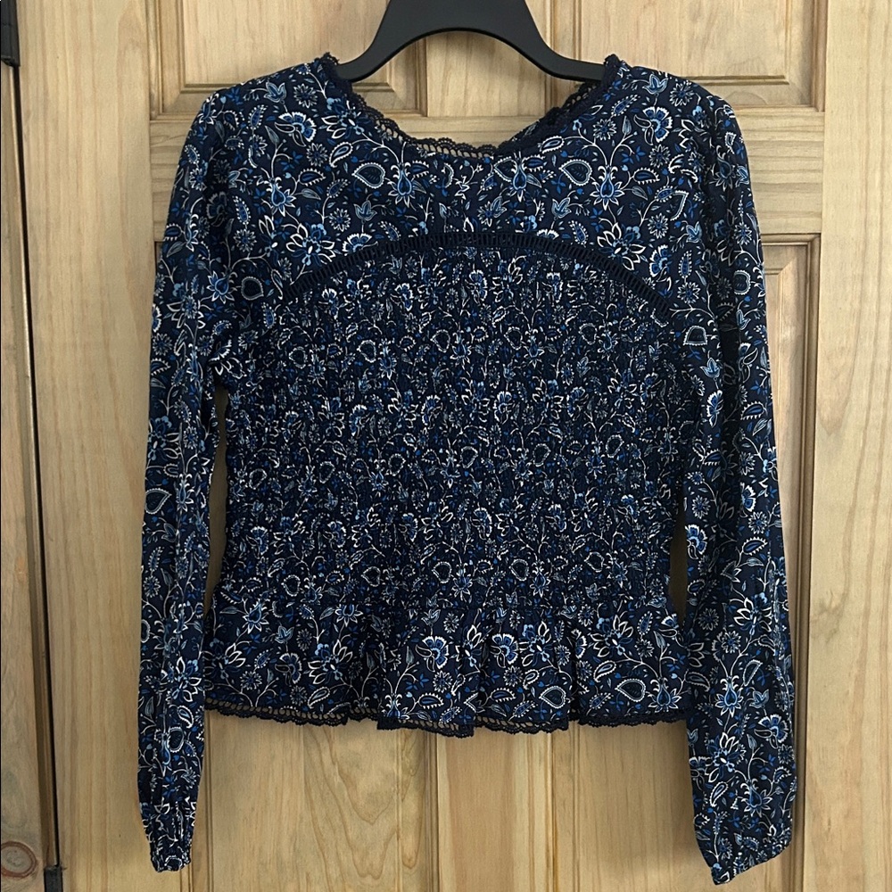 LOFT Navy Blue Floral Blouse